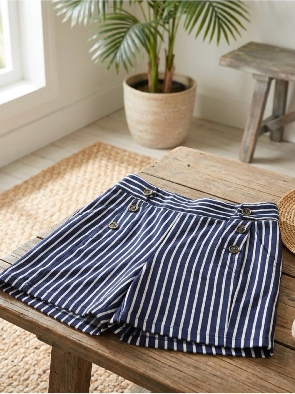 Robert Louis Navy and White Striped Button-Front Bermuda Shorts